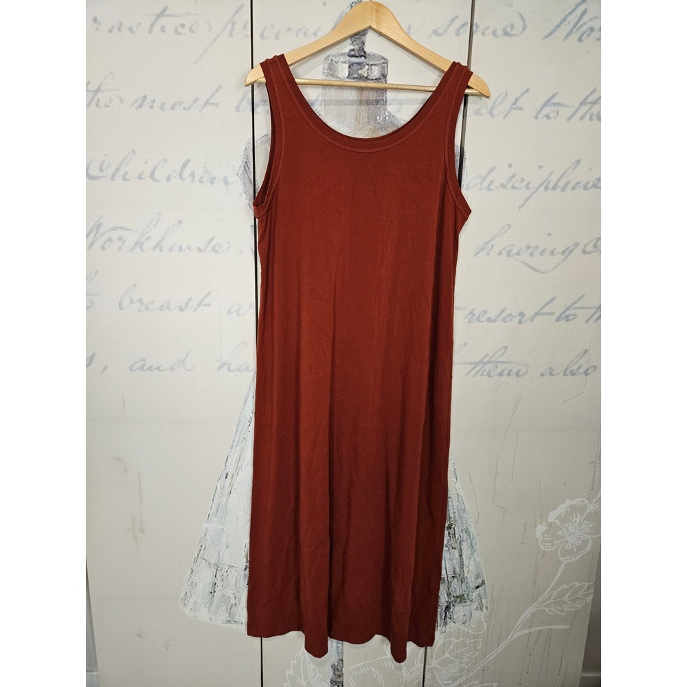 Eileen Fisher Tank Dress XL Rust Orange Organic Cotton Stretch Scoop Neck Midi
